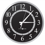 Battery Analog Clock, Silver/Black 12-Hr Face, 13' Size